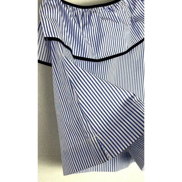 J. Crew Factory One Shoulder Top Stripe J0838 $54.50 Cotton Blend Blue White, 00 - Picture 4 of 12